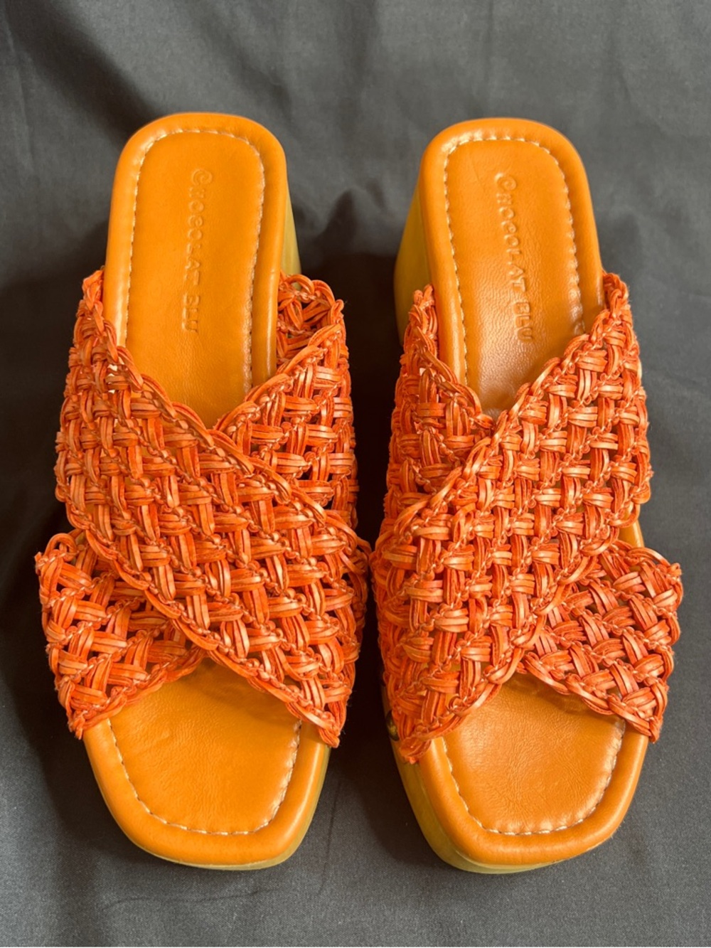 CHOCOLAT BLU Dawn Platform Slide Sandal woven ORANGE Tan Size 39 Size 8.5/9